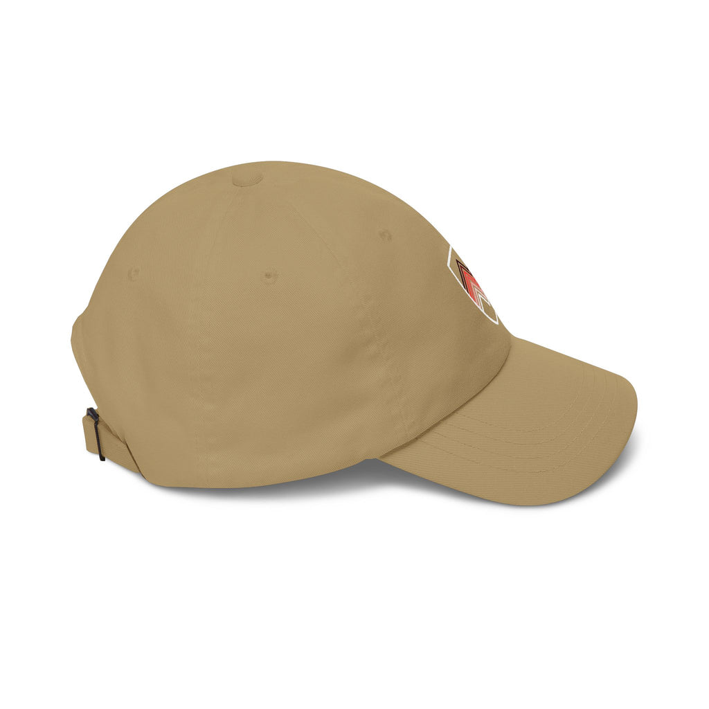 Embroidered Chevron Shield Dad Cap — Casual Tan Baseball Hat