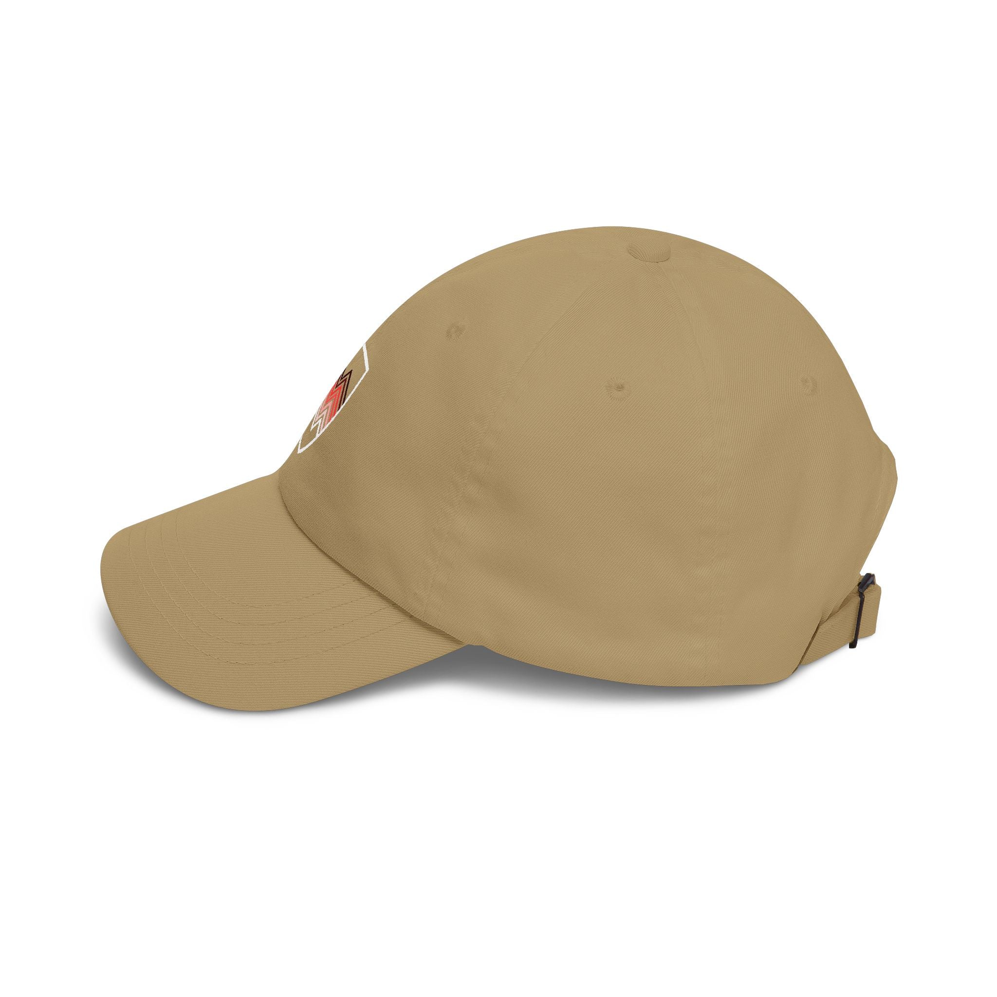 Embroidered Chevron Shield Dad Cap — Casual Tan Baseball Hat