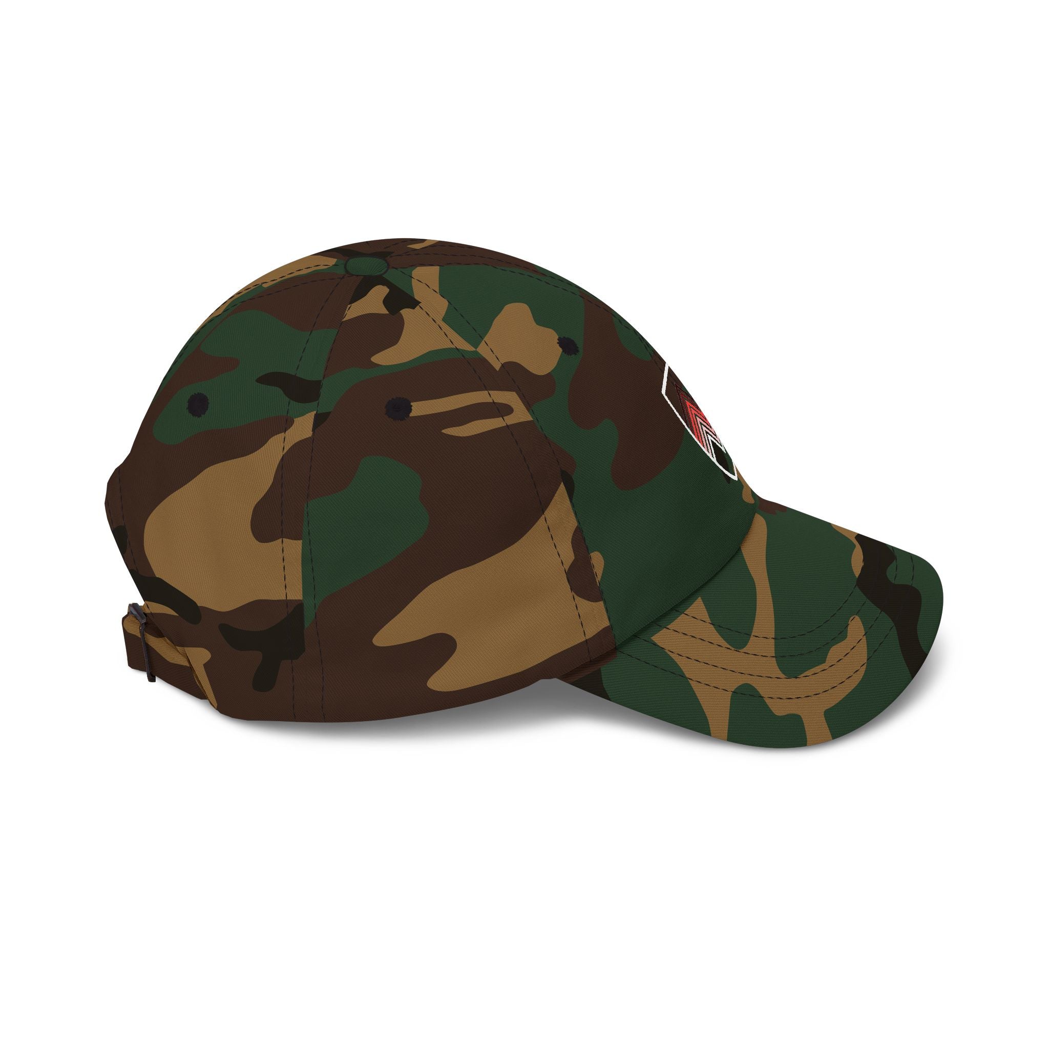Embroidered Chevron Shield Dad Cap — Casual Tan Baseball Hat