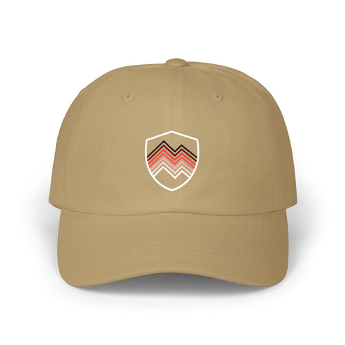 Embroidered Chevron Shield Dad Cap — Casual Tan Baseball Hat