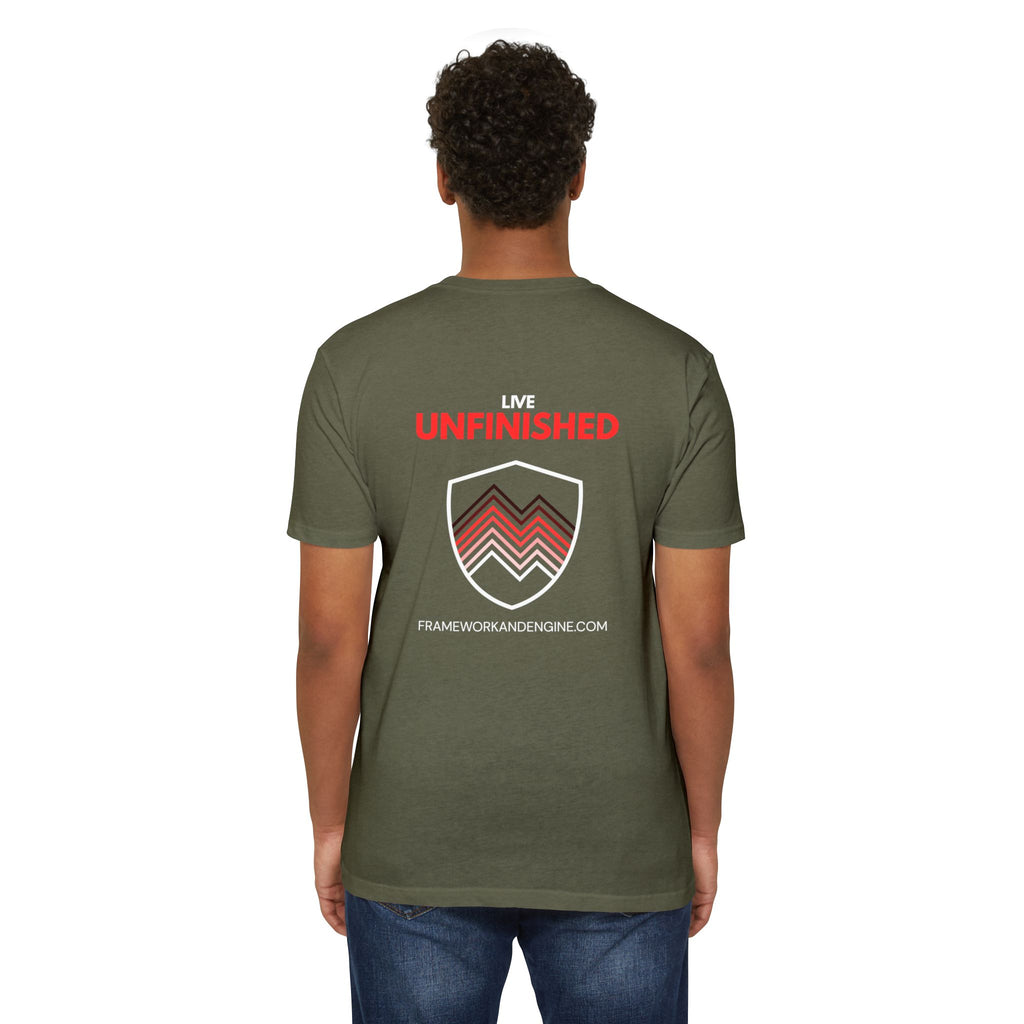 Unfinished Shield Graphic T-Shirt — Live Unfinished Logo Tee